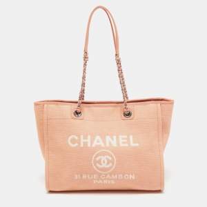 Chanel Peach Canvas Medium Deauville Shopper Tote