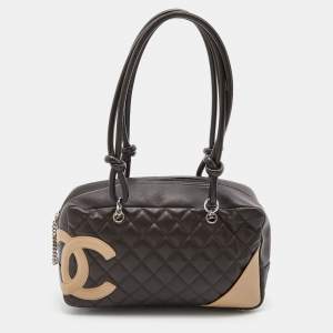 Pre Owned Chanel Brown/Beige Quilted Leather Cambon Ligne Bowler Bag