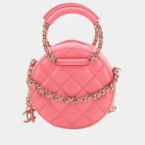 Chanel Pink Leather Round CC Top Handle Bag 