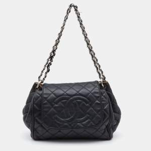 Pre Owned Chanel Black Leather CC Accordion Flap Shoulder Bag