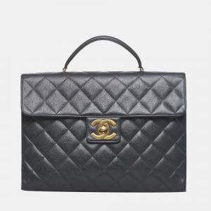 Chanel Black CC Quilted Caviar Briefcase Business Bag