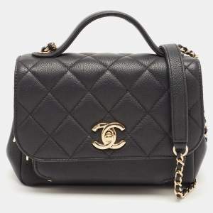 Pre Owned Chanel Black Quilted Caviar Leather Small Business Affinity Top Handle Bag