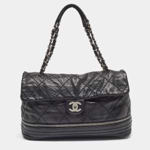 Chanel Black Quilted Leather Expandable Ligne Flap Bag