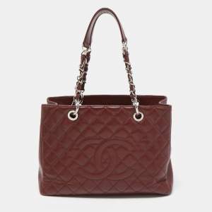 Pre Owned Chanel Dark Red Quilted Caviar Leather GST Tote