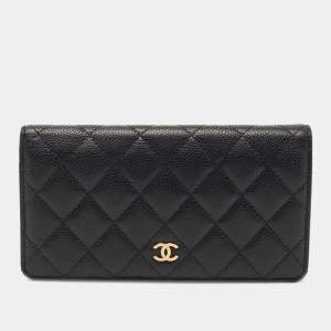 Chanel Black Quilted Caviar Leather L Yen Continental Wallet