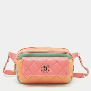 Pre Owned Chanel Multicolor Quilted Leather CC Double Zip Waist Bag
