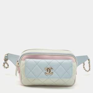 Pre Owned Chanel Mulicolor Quilted Leather CC Double Zip Waist Bag