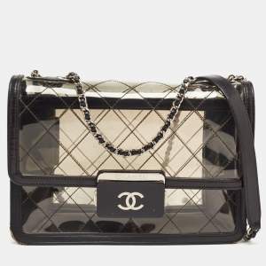 Pre Owned Chanel Black Quilted PVC And Leather Beauty Flap Lock Bag