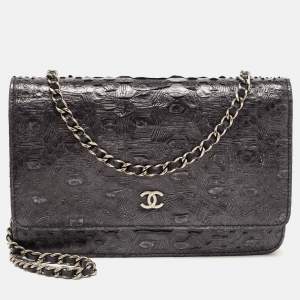 Chanel Black Python Classic Wallet on Chain