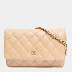 Chanel Beige Leather CC Wallet on Chain