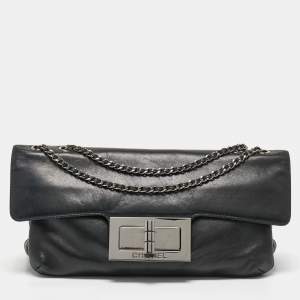 Pre Owned  Chanel Black Leather Mademoiselle Turn Lock Flap Bag