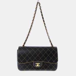 Chanel Black Leather Wild Stich Flap Bag