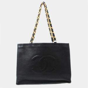 Chanel Black Leather Shopping Tote Bag