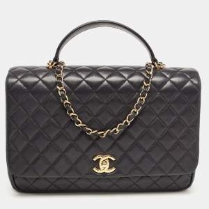 Chanel Black Quilted Leather Flap Top Handle Bag