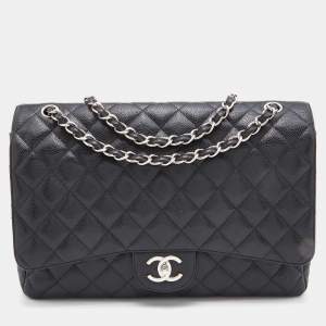 Chanel Black Quilted Caviar Leather Maxi Classic Double Flap Bag