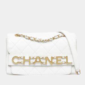 Chanel White Small Lambskin Enchained Flap Bag