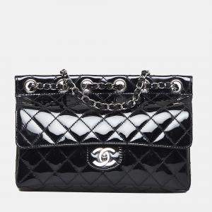 Chanel Black Medium Patent Chain-Through Flap Bag