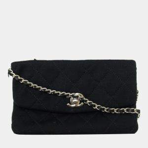 Chanel Black Cotton MIni Quilted Jersey Flap Bag