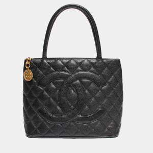 Chanel Black Caviar Leather Medallion Tote Bag