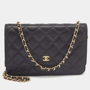 Chanel Black Quilted Leather Classic Wallet on Chain