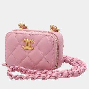 Chanel Pink Leather Mini Vanity Case Shoulder Bag