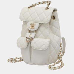 Chanel White Quilted Leather Twin Front Pockets Backpack