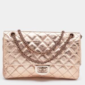 Pre Owned Chanel Rose Gold Quilted Leather Reissue 2.55 Classic 226 Flap Bag