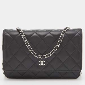 Chanel Black Quilted Leather Classic Wallet on Chain