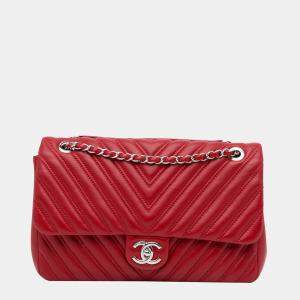 Chanel Red Jumbo Chevron Double Flap Bag