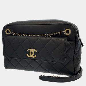 Chanel Black Caviar Leather Quilted In and Out Camera Case Shoulder Bag