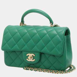 Chanel Green Lambskin Leather Mini Top Handle FlapShoulder Bag