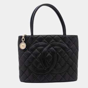 Chanel Black Caviar Leather Medallion Tote Bag