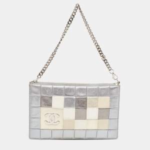 Chanel Silver Multicolor Square Quilted Wristlet Clutch