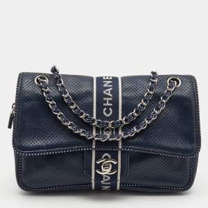 Chanel Navy Blue Perforated Leather Sport Ligne Classic Flap Bag