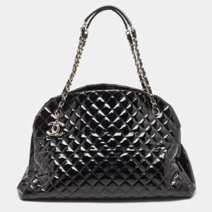 Pre Owned Chanel Black Quilted Patent Leather Large Just Mademoiselle Bowler Bag