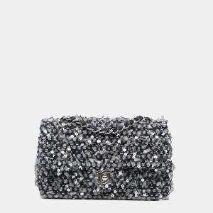 Chanel Grey Mini Sequin Tweed Flap Crossbody