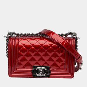 Chanel Red Patent Leather Boy Bag