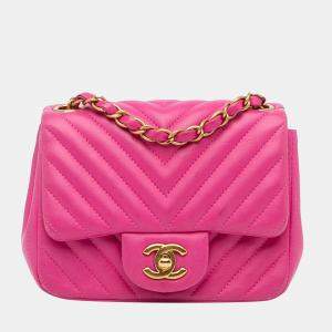 Chanel Pink Mini Chevron Classic Flap