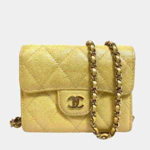 Chanel Yellow CC Quilted Caviar Wallet on Chain Bag