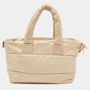 Pre Owned Chanel Pale Gold Leather Coco Cocoon Tote