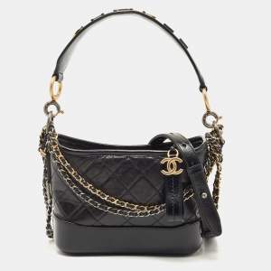 Pre Owned Chanel Black Quilted Aged Leather Small Gabrielle Hobo