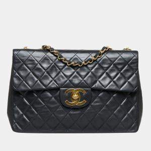 Chanel Black Leather Classic Single Flap Maxi Shoulder Bag