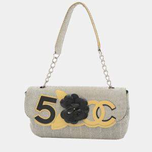 Chanel Black/Grey Canvas No.5 Camellia Small Flap Bag