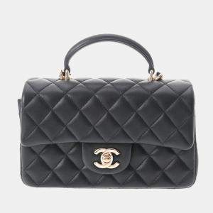 Chanel Black Leather Mini Rectangular Flap Top Handle Bag