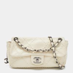 Pre Owned Chanel Cream Quilted Leather Ultimate Stitch Flap Bag