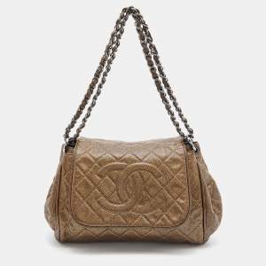 Pre Owned Chanel Gold Quilted Caviar Leather Timeless Accordion Flap Bag