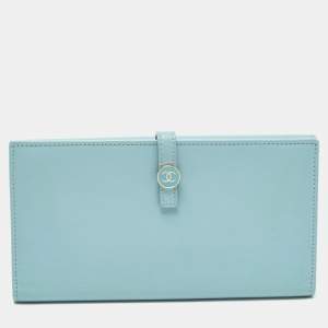 Chanel Light Blue Leather CC Flap French Continental Wallet