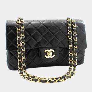 Chanel Black Lambskin Leather Classic Double Flap Shoulder Bag