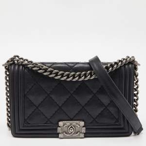 Chanel Black Quilted Leather Medium Double Stitch Boy Flap Bag