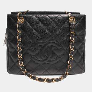 Pre Owned Chanel Black Leather CC Tote Bag